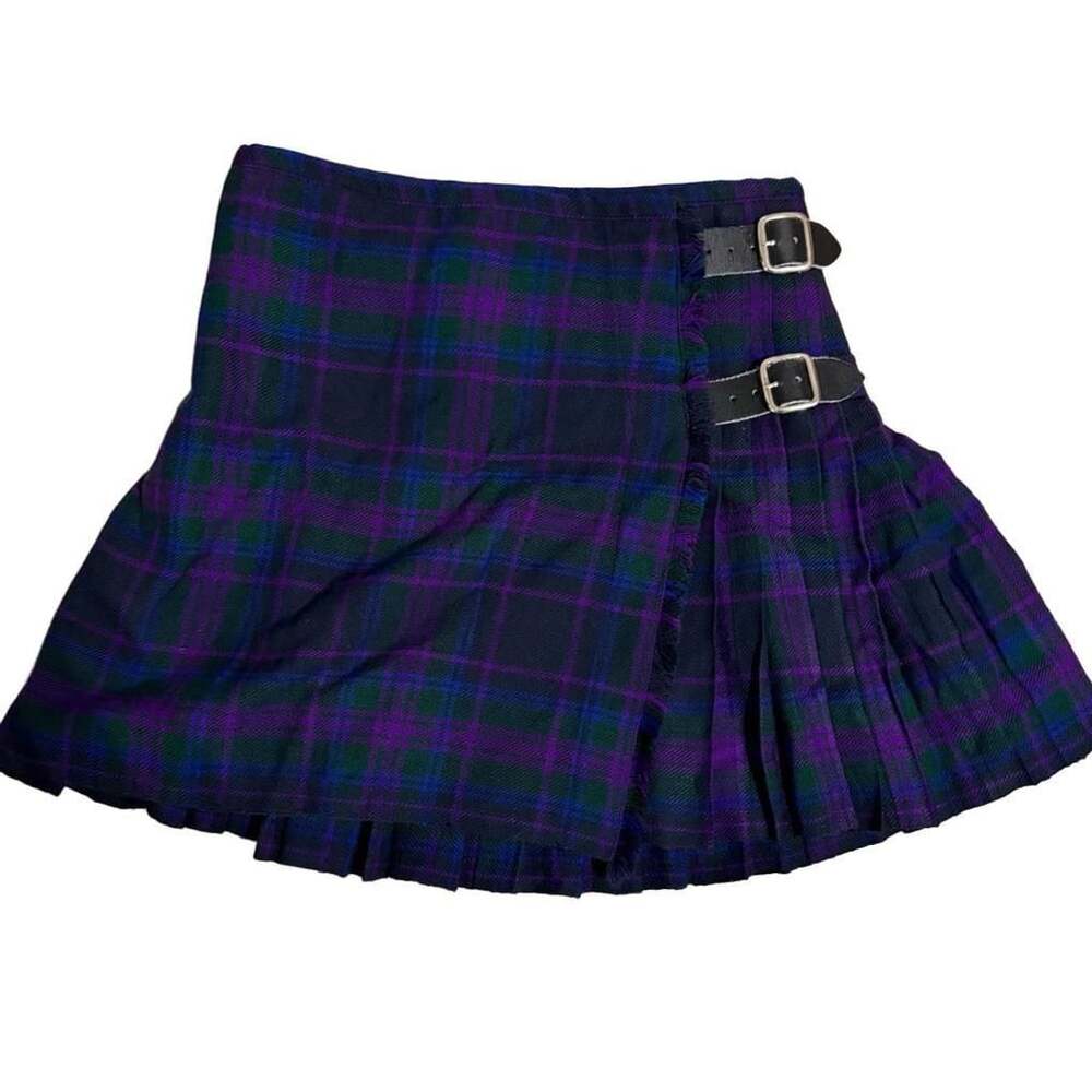 Scottish Design Tartans Kilt Skirt Sz 32 Purple Blue Plaid Pleated RenFaire Punk